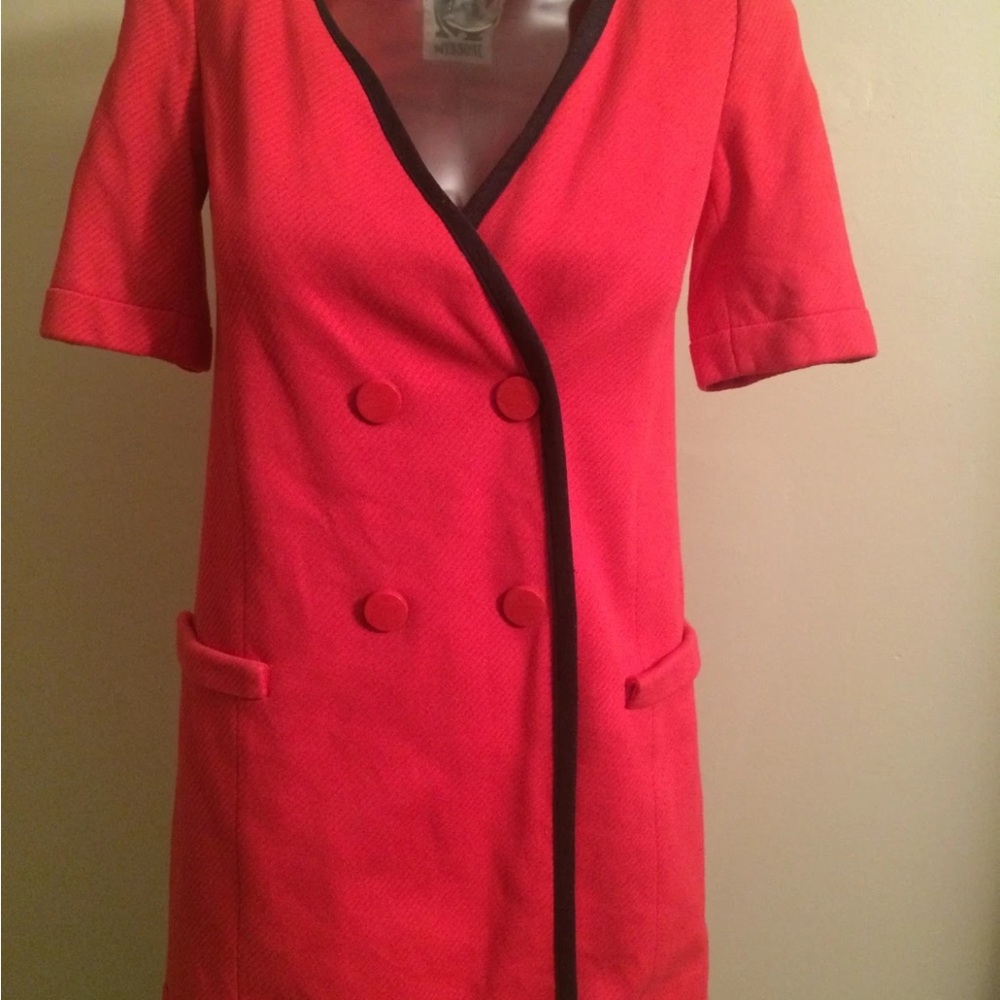 M Missoni Red Double-Breasted Dress with Black Trim IT 42 S wool